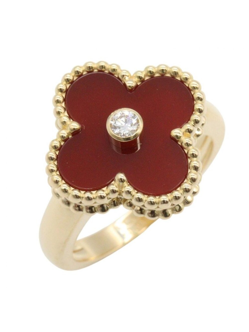 Van Cleef & Arpels Ring Vintage Alhambra Carnelian 18k Diamond